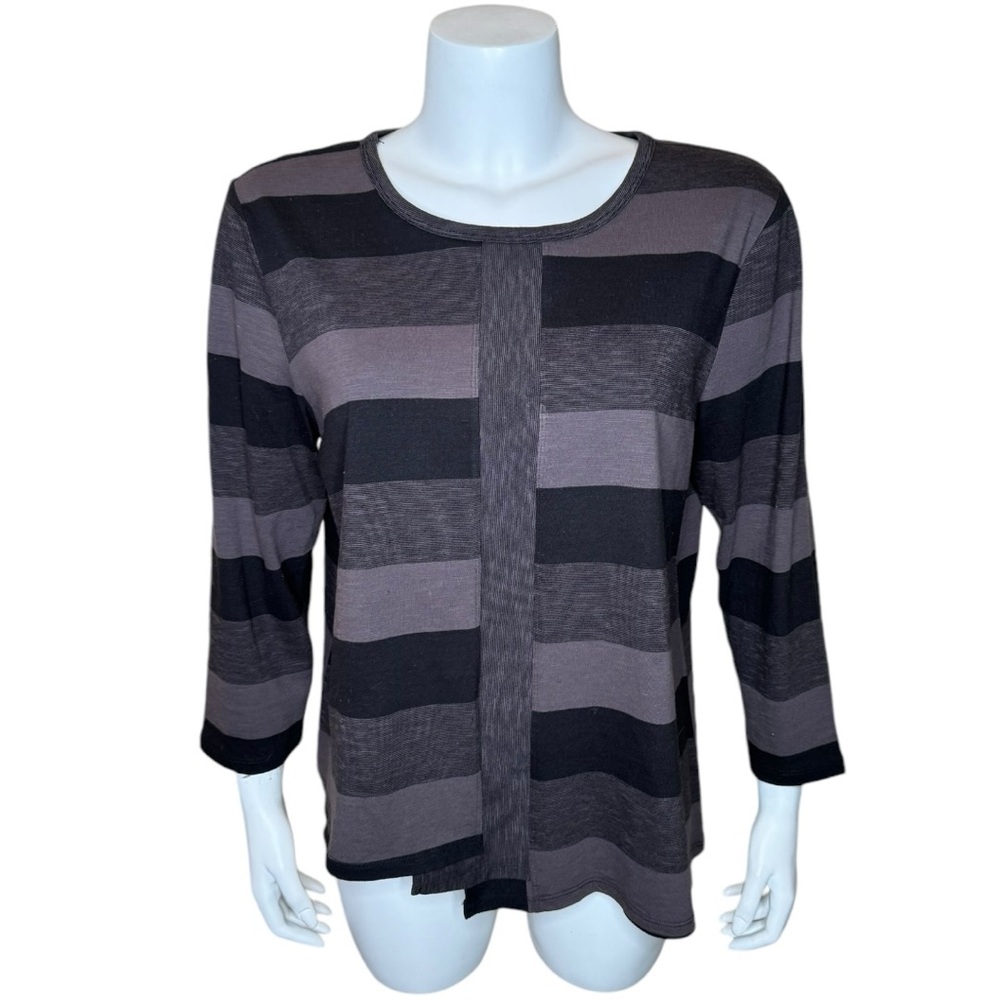 Habitat Brown Black Striped Top Tee M Asymmetric Step Hem